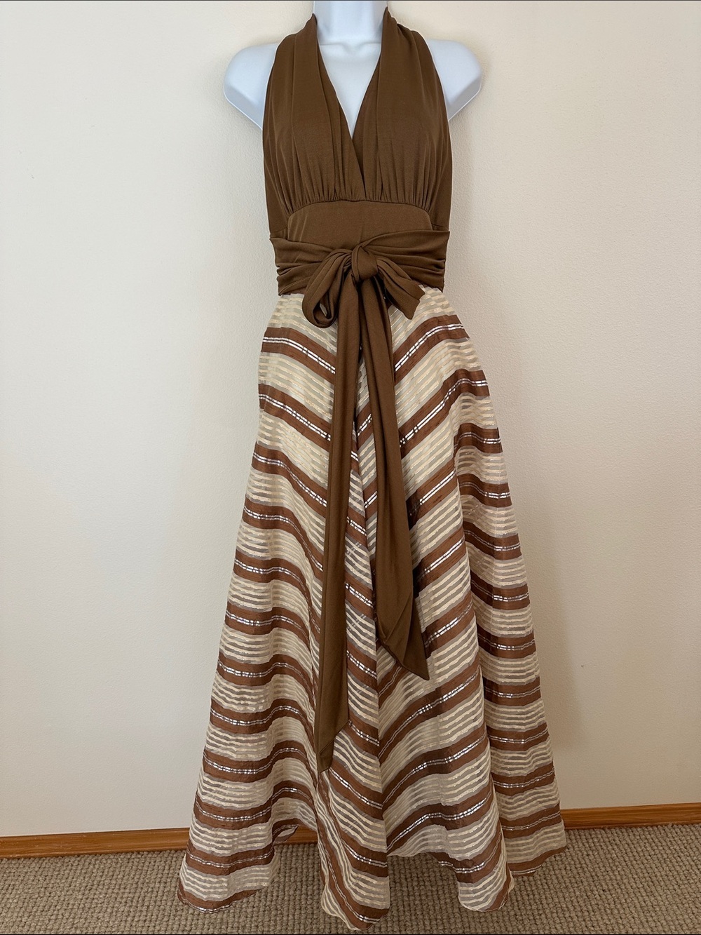 Vintage Halter Maxi Dress with Full Skirt - Picture 1 of 14